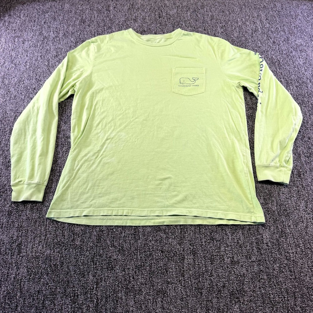 Vineyard Vines Pocket Shirt Mens Large Lime Green Long Sleeve Graphic Print Tee